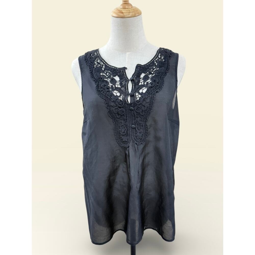 Coupe Black Silk and Crochet Tank, Size M